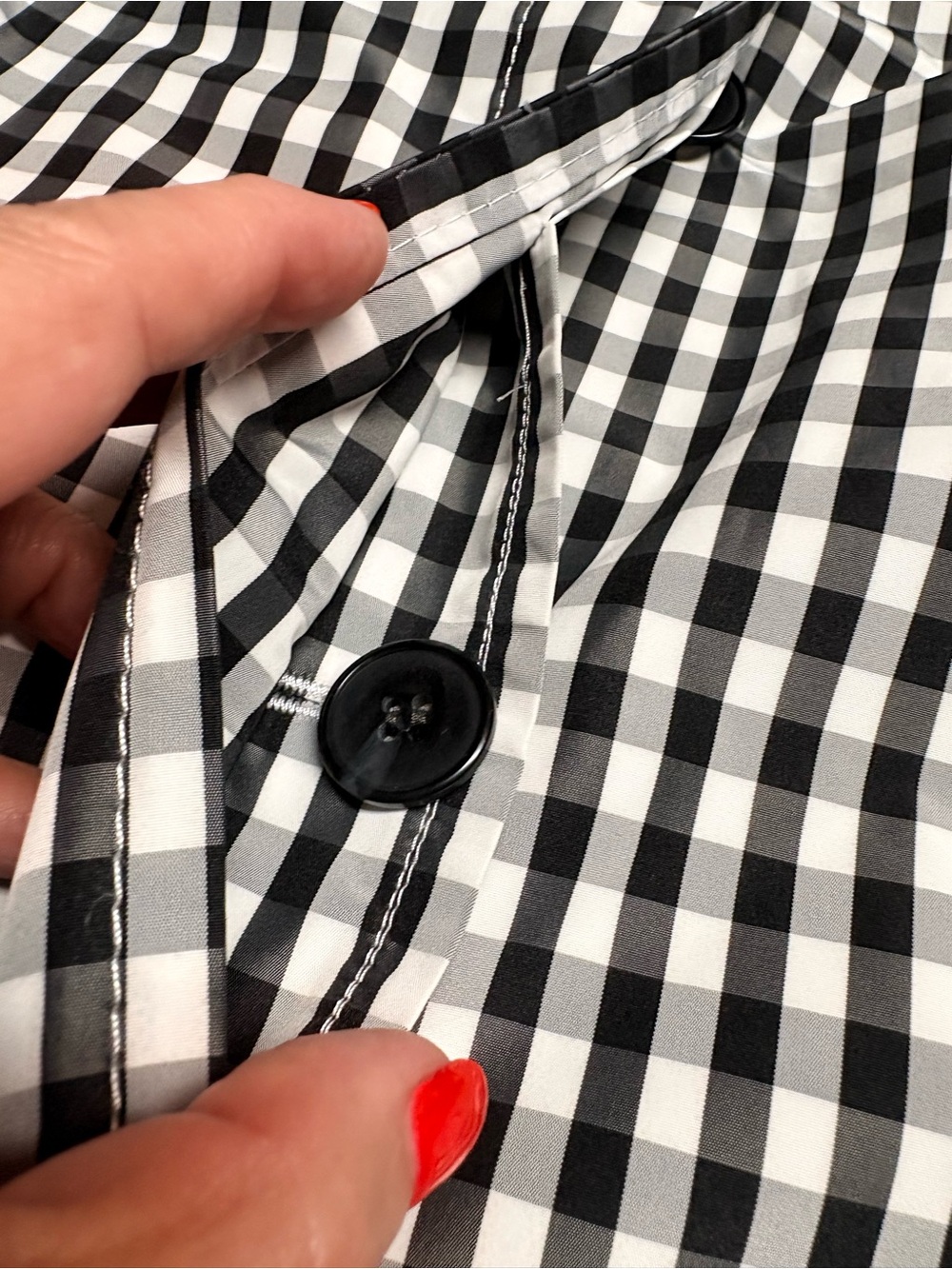 Talbots Classic Gingham Mac Black & White Button-Up Raincoat Trench Size 8 - Picture 13 of 16